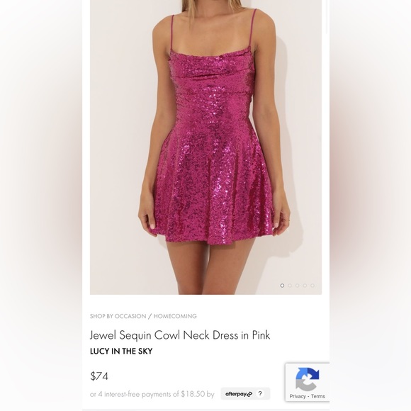 Lucy In the Sky Pink Sequin Cowl Neck Homecoming Dress - Picture 4 of 5